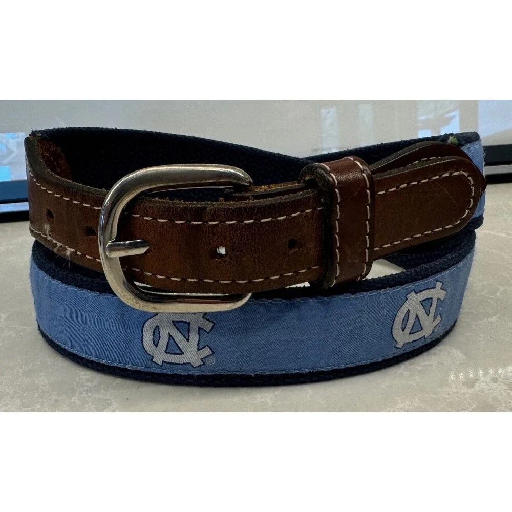 North Carolina Tar Heels - Canvas Leather Belt - Size 30 - Carolina Blue